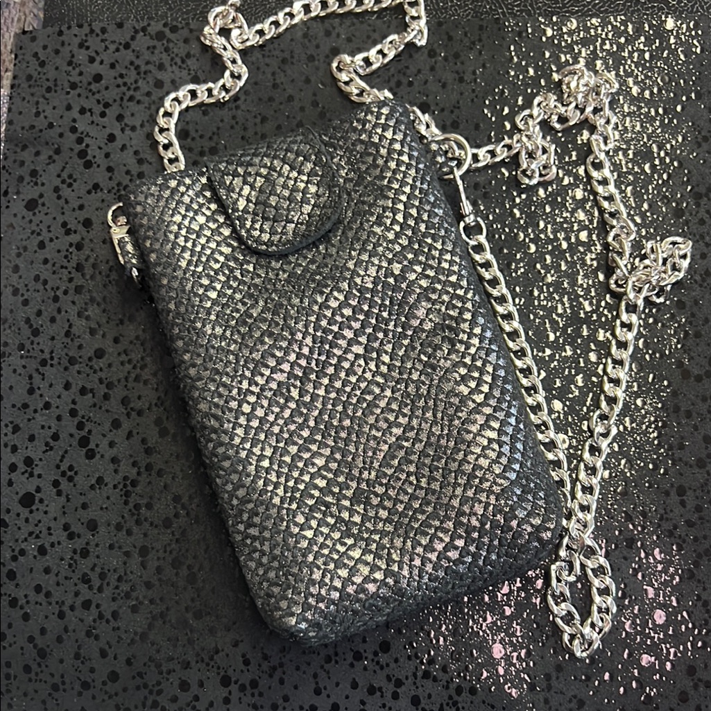 Metallic Leather Textured Crossbody Bag, Excellent Phone Holder, Phone Case